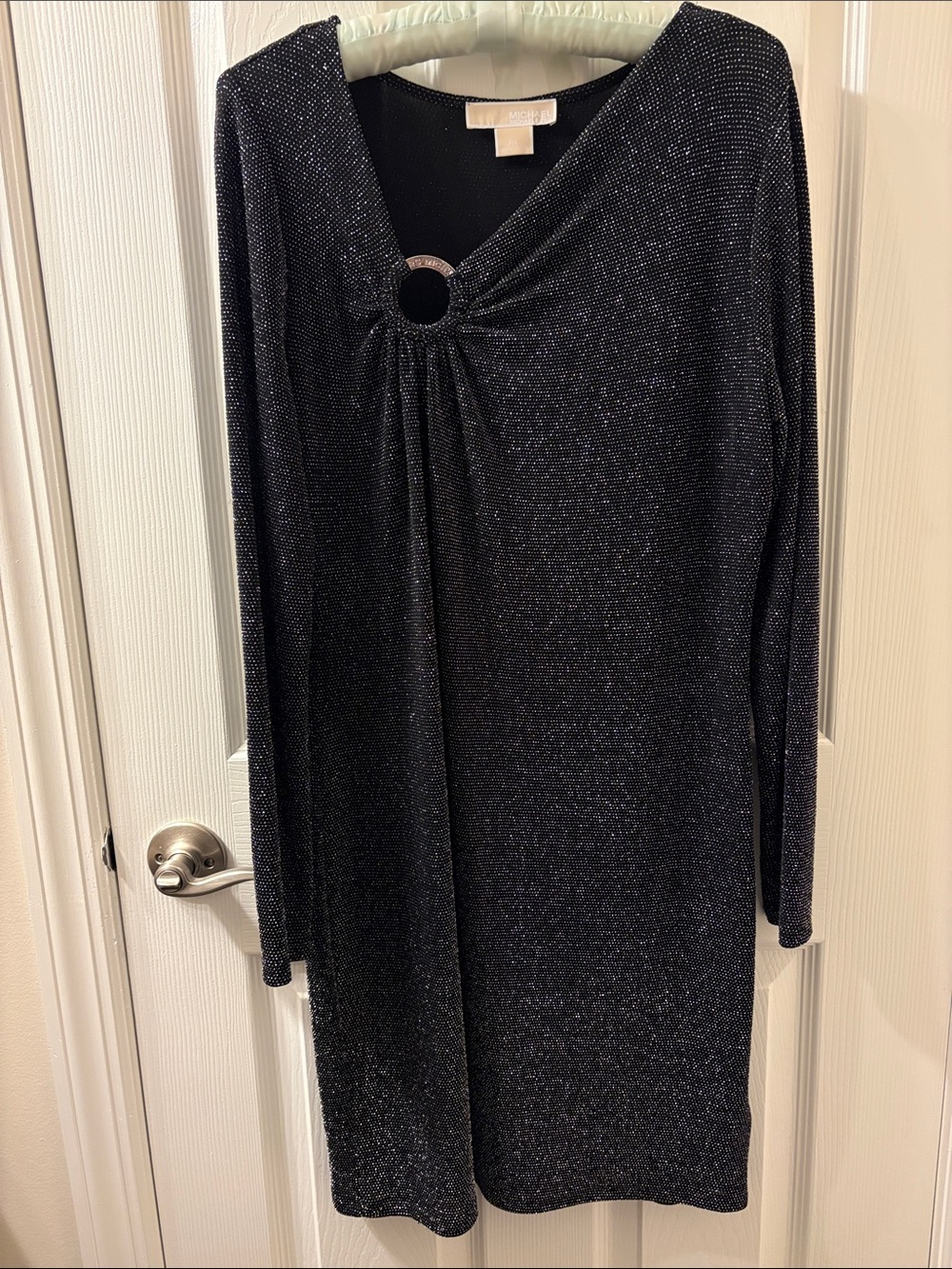 Michael Kors Black Metallic Long-Sleeve Ring-Accent Dress
